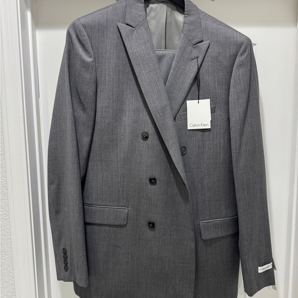 BRAND NEW Calvin Klein Charcoal Double-Breasted Suit